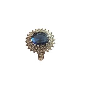 Vintage Blue Sapphire Stone with Rhinestone Accent Silver Ring